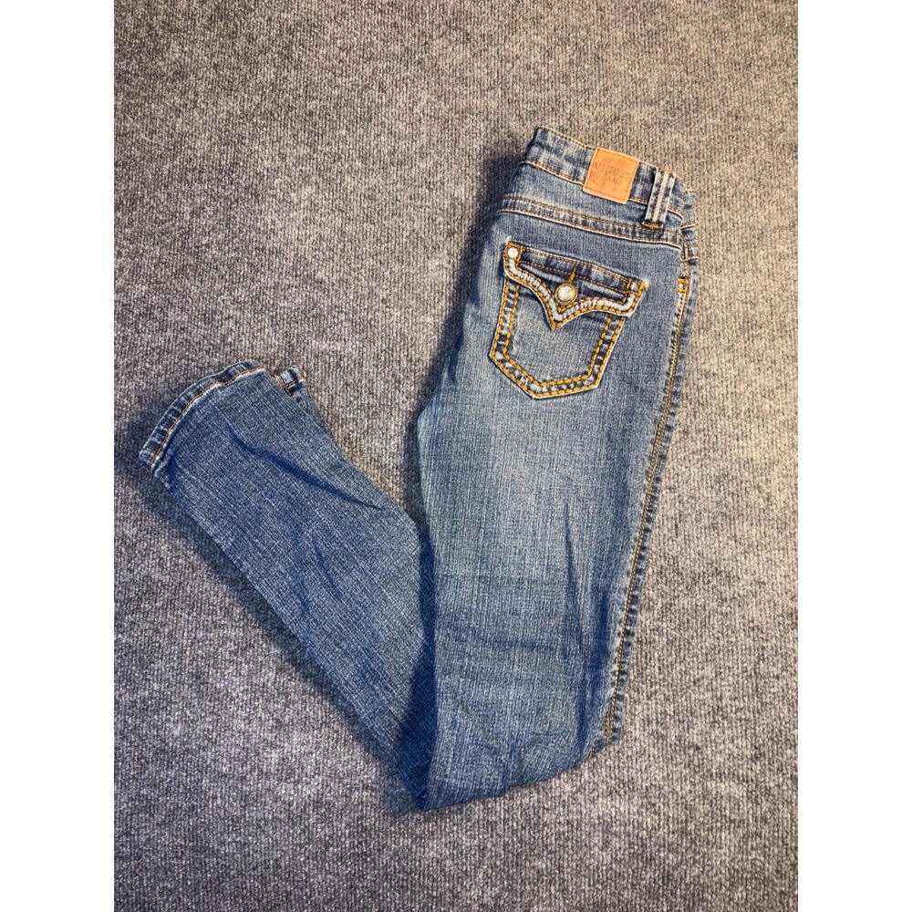 Vigoss Jeans Womens 14 Blue Denim Stretch Mid Rise Contrast‎ Stitch Skinny Leg